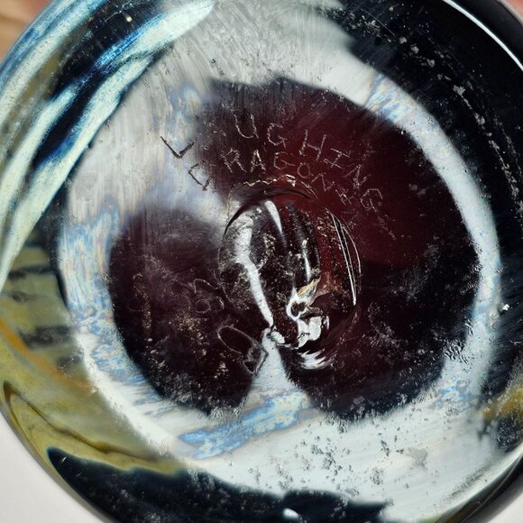 Hand Blown Art Glass Vase With Abstract Design & Swirl Signed Laughing Dragon - Picture 6 of 12